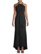 Carmen Marc Valvo Embellished Halterneck Gown