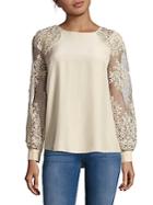 Kay Unger Solid Lace-sleeve Top