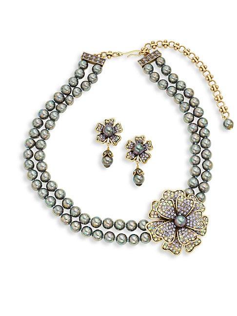 Heidi Daus Floral Faux Pearl Necklace & Earring Set