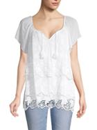 Le Marais Embroidered Lace-trimmed Silk Top