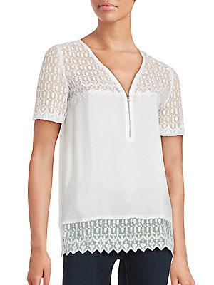 The Kooples Lace Accented-silk Top