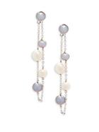 Belpearl 6.5-9mm White & Gray Semi-round Freshwater Pearl And 14k White Gold Dangle Earrings