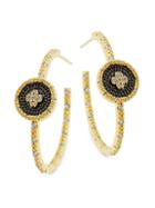 Freida Rothman 14k Yellow Gold & Crystal Clover Hoop Earrings