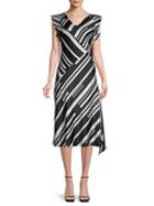 Donna Karan Stripe Flutter-sleeve Dress