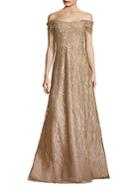 Rene Ruiz Embroidered Off-the-shoulder Gown