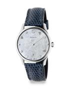 Gucci G-timeless Stainless Steel Leather Lizard Strap Watch