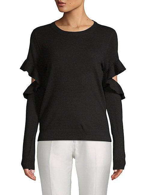 Saks Fifth Avenue Black Ruffled Long-sleeve Sweater