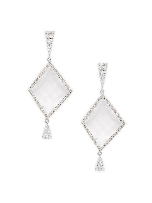 Meira T 14k White Gold White Topaz & Brown Diamond Drop Earrings