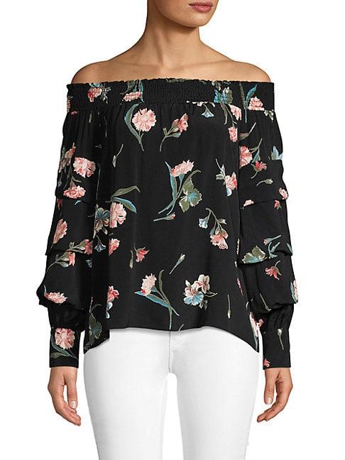 Scripted Ruffle Sleeve Floral Off-the-shoulder Top