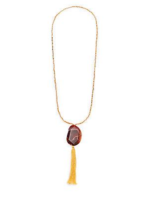 Cara Beaded Semi-precious Stone Fringe Pendant Necklace