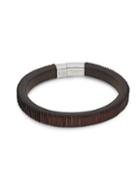 Tateossian Sterling Silver & Leather Textured Bracelet