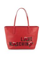 Love Moschino Rose Embroidered Logo Leather Tote