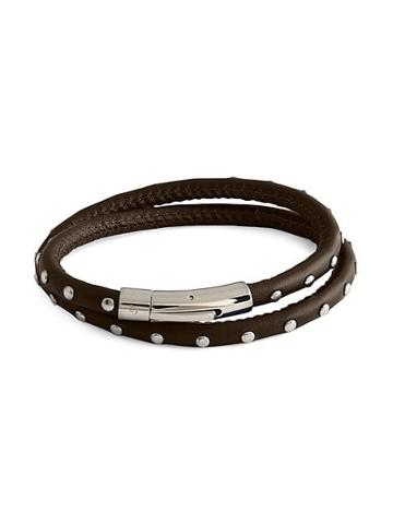 Tateossian Stainless Steel & Leather Studded Wrap Bracelet
