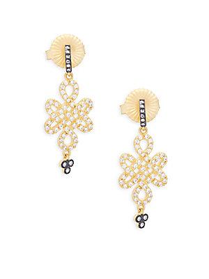 Freida Rothman Crystal Clover Drop Earrings