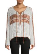 Free People Lace-up Cotton-blend Sweater