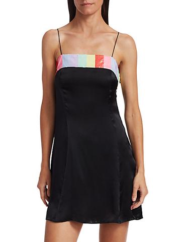 Olivia Rubin Lettie Rainbow Sequin-trim Bow Mini Silk Slip Dress