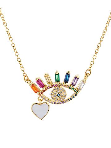 Eye Candy La The Luxe Eye Heart 14k Goldplated & Rainbow Crystal Pendant Necklace