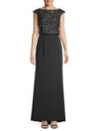 Carmen Marc Valvo Infusion Floral Belted Crepe Column Gown
