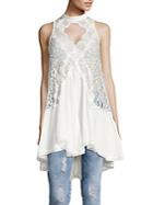 Free People Asymmetrical Lace-accented Choker Tank