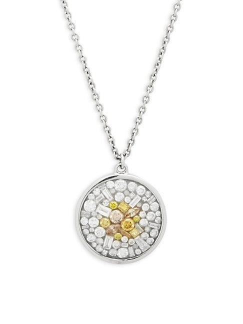 Plev Diamond & 18k White Gold Sunburst Circle Pendant Necklace