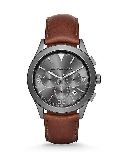 Michael Kors Gareth Gunmetal-tone Stainless Steel & Leather Chronograph Strap Watch