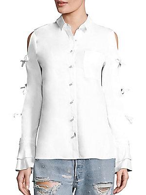 Jonathan Simkhai Tie-sleeve Cotton Oxford Cold Shoulder Shirt