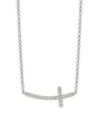 Effy 14k White Gold & Diamond Sideways Cross Pendant Necklace