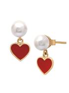 Gabi Rielle 2-piece French Enamel Pearl Heart Earrings