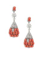 Arthur Marder Fine Jewelry Sterling Silver Red Coral & Diamond Cluster Drop Earrings