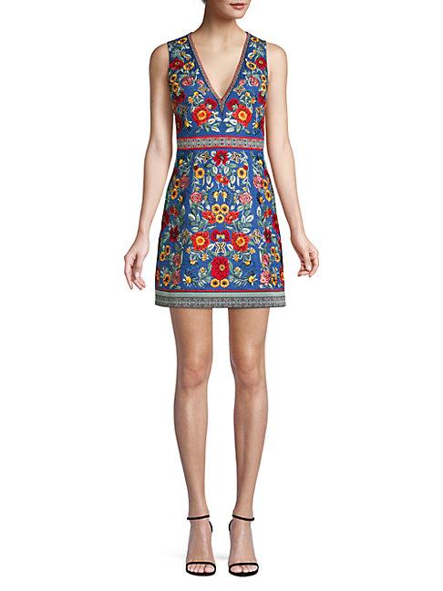 Alice + Olivia Patty Floral-embroidered A-line Dress