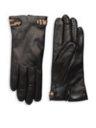 Portolano Dyed Calf Hair-trimmed Leather Gloves