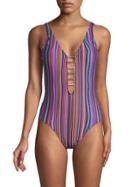 Tahari Striped 1-piece Swimsuit