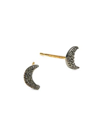 La Soula Goldplated Sterling Silver & Black Diamond Little Crescent Half Moonstud Earrings
