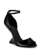 Salvatore Ferragamo Todi Patent Leather Curved Wedge Heel Sandals