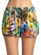 Milly Tropical-print Gathered Shorts