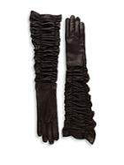 Alexander Mcqueen Ruched Long Leather Gloves