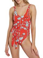 Charlie Holiday Saffron Belted Floral One-piece Swimsuit