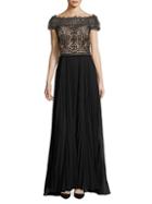 Aidan Mattox Off-the-shoulder Embroidered Lace Gown