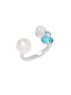 Faux Pearl And Swarovski Crystal Open Ring