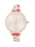Ted Baker London Stainless Steel & Floral Leather-strap Watch