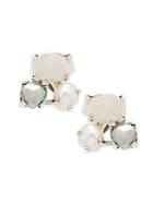 Stephen Dweck Three Stone Pearl Button Clip On Earrings