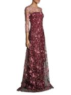 David Meister Two-tone Floral Floor-length Gown