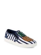 Dolce & Gabbana Striped Embellished Slip-on Sneakers