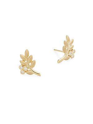 Temple St. Clair Yellow Gold & Diamond Olive Branch Stud Earrings