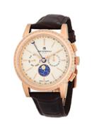 Bruno Magli Moon Phase Stainless Steel & Leather Strap Chrono Watch