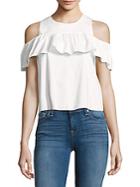 Saks Fifth Avenue Red Ruffled Cold-shoulder Top