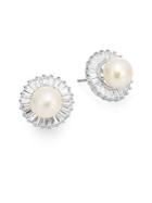 Cz By Kenneth Jay Lane 7mm-8mm White Round Freshwater Pearl Stud Earrings