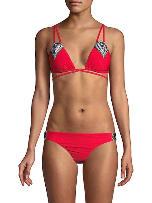 Red Carter Swim Strappy Embroidered Bikini Top