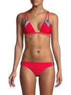 Red Carter Swim Strappy Embroidered Bikini Top