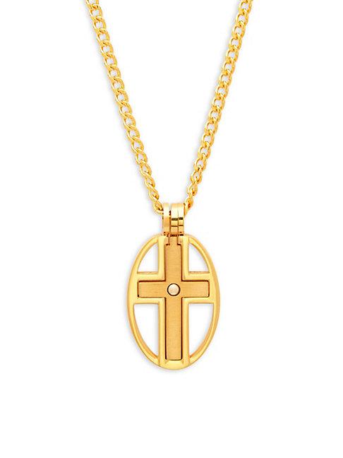 Saks Fifth Avenue Stainless Steel Cross Oval Pendant Necklace